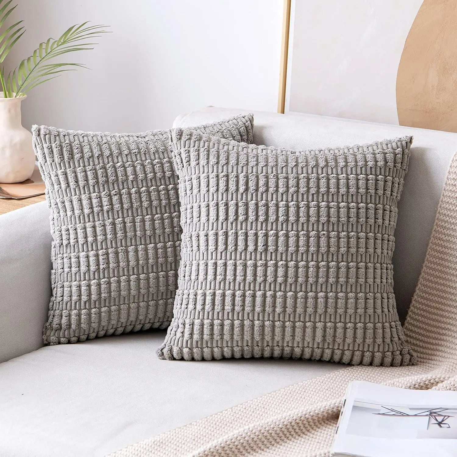 🌿🤍 Boho Corduroy Striped Pillow Cover – Soft Decorative Throw Cushion