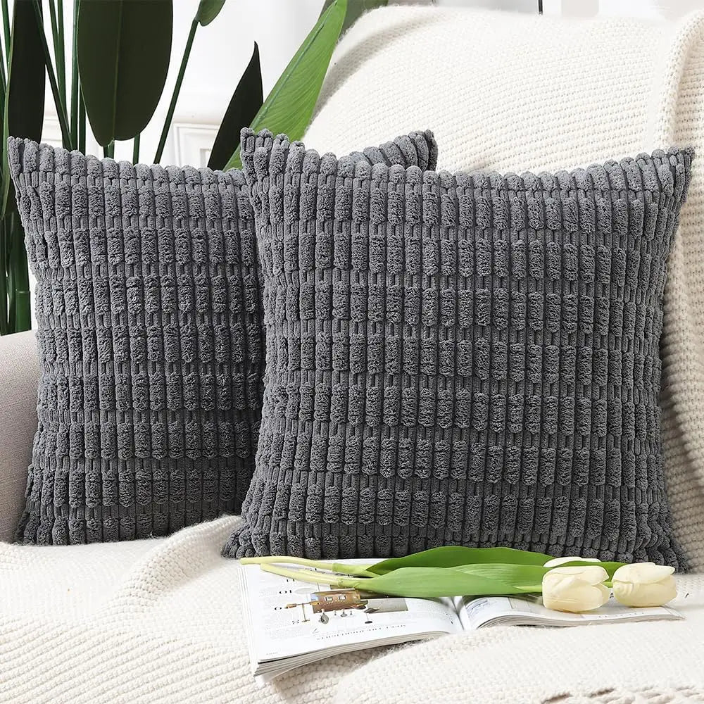 🌿🤍 Boho Corduroy Striped Pillow Cover – Soft Decorative Throw Cushion