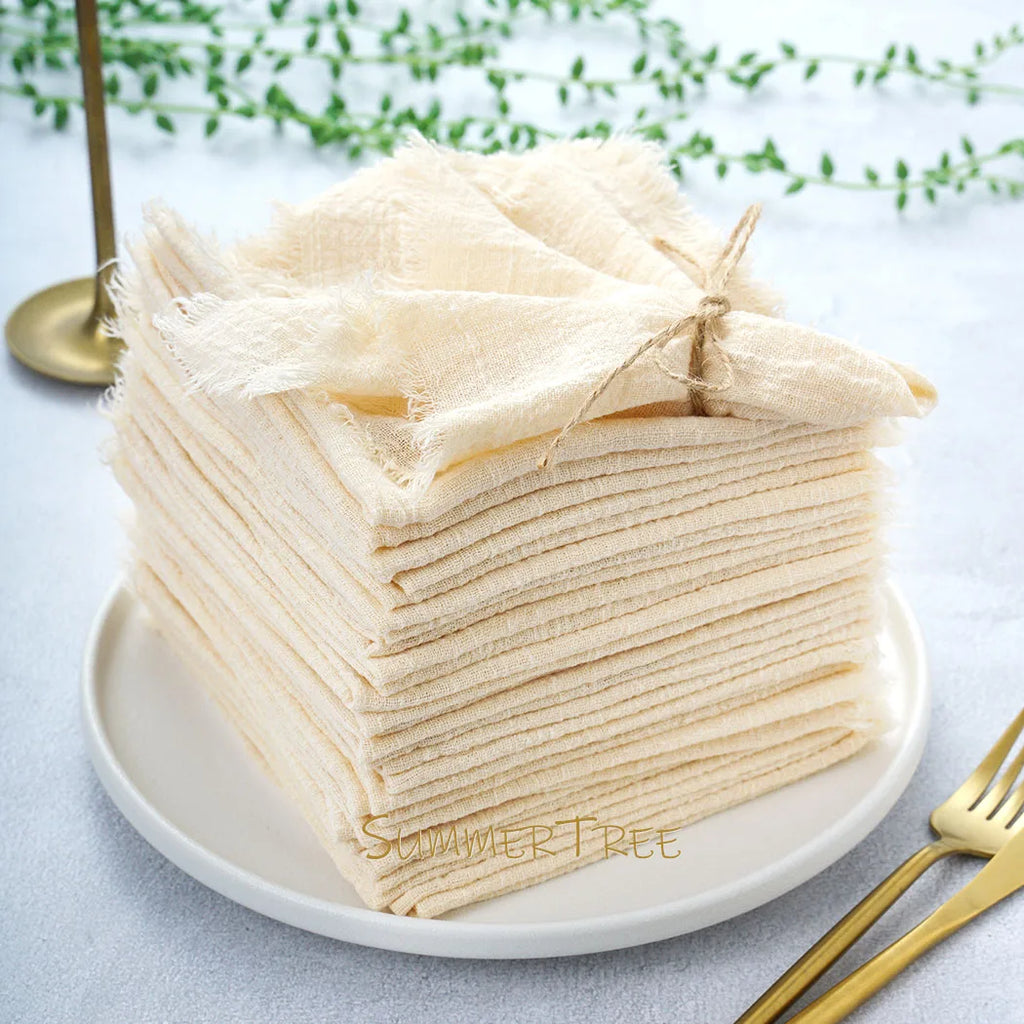 🌿🤍 Boho Cotton Gauze Napkins – Reusable Textured Table Linens (Set of 24)