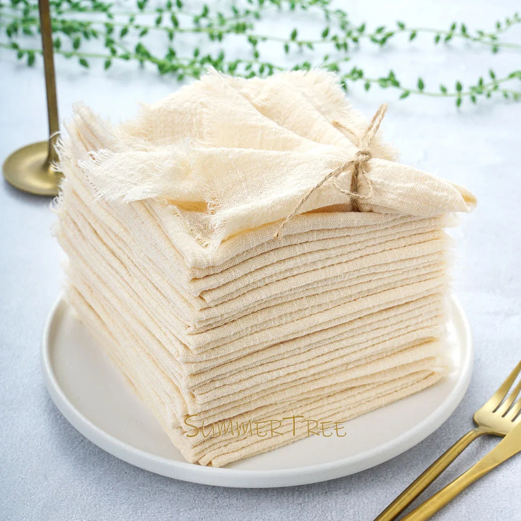 🌿🤍 Boho Cotton Gauze Napkins – Reusable Textured Table Linens (Set of 24)
