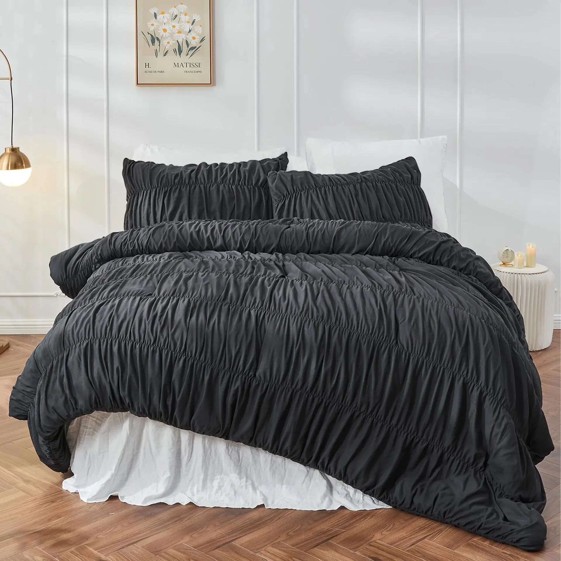 🌿🛏️🤍 Boho Ruched Duvet Cover Set – Soft Shabby Chic Comforter Cover (2/3 Piece Set)