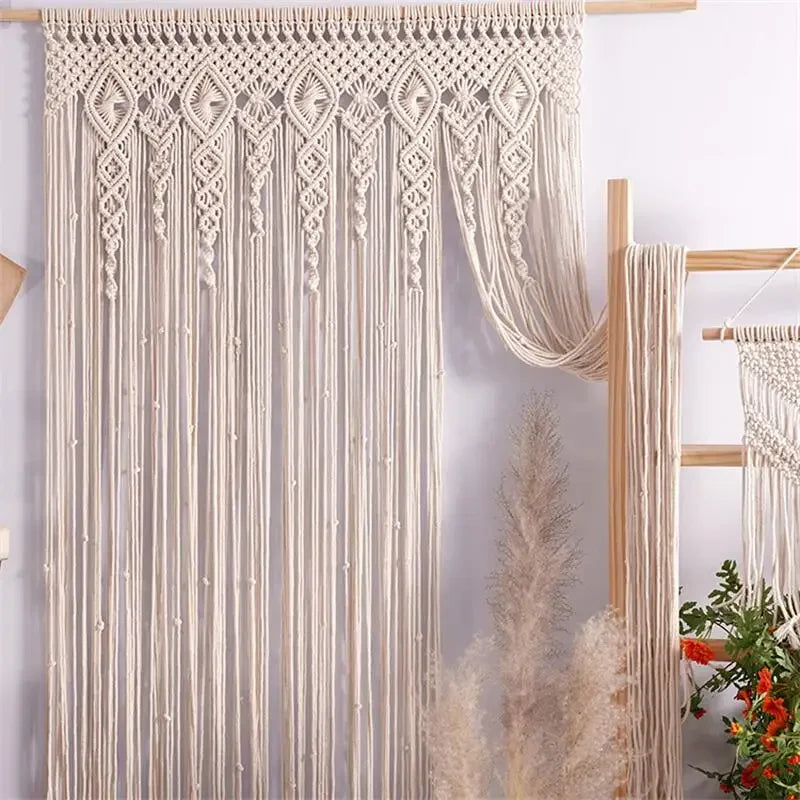 🌿🤍 Handwoven Macramé Wall Hanging – Boho Cotton Tapestry & Door Curtain