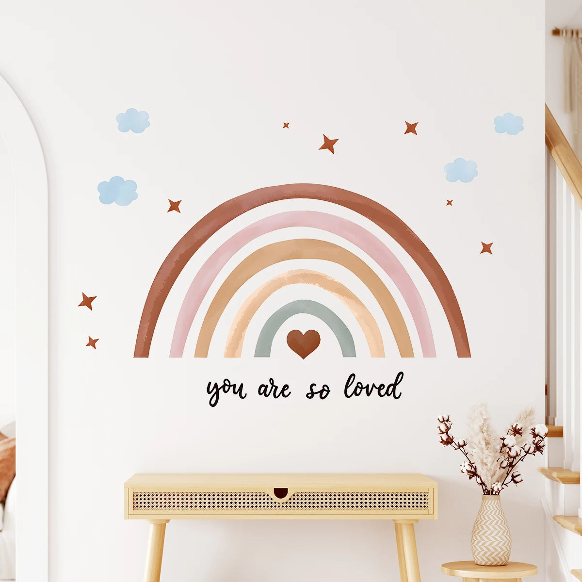 🌈☀️🤍 Boho Rainbow & Sun Wall Decals – Peel & Stick Nursery Wall Art (Set of 3)