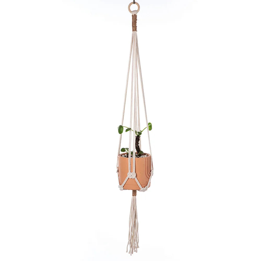🌿🪴 Boho Macramé Plant Hanger – Handwoven Cotton Rope Hanging Planter