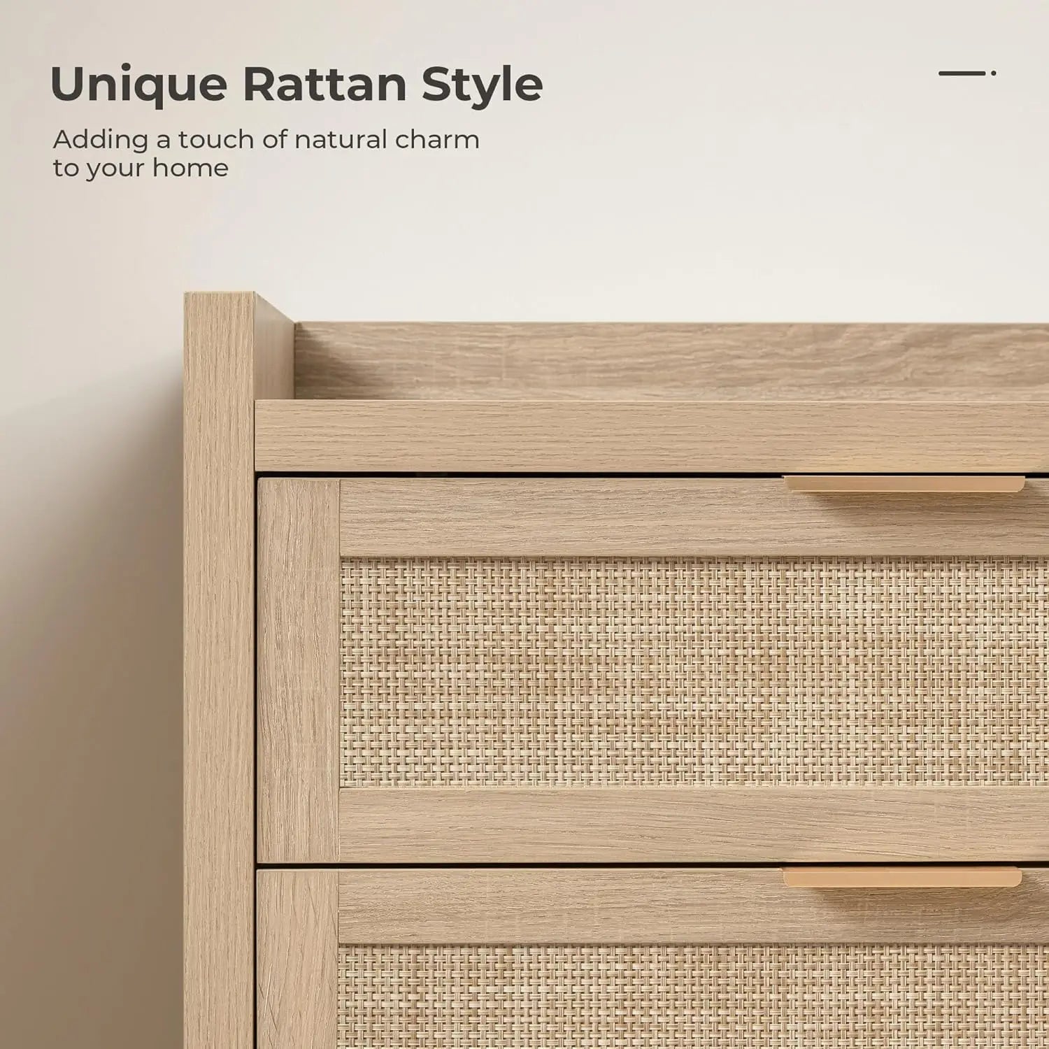 🌿🤍 Boho Rattan 5-Drawer Dresser – Farmhouse Bedroom Storage Chest