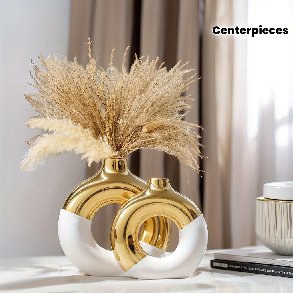 Timeless Elegance White & Gold Vase Set