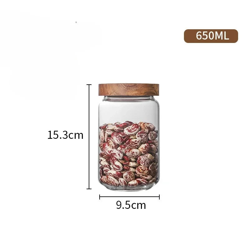 🌿 Airtight Glass Pantry Canister with Wooden Lid – Kitchen Storage Jar