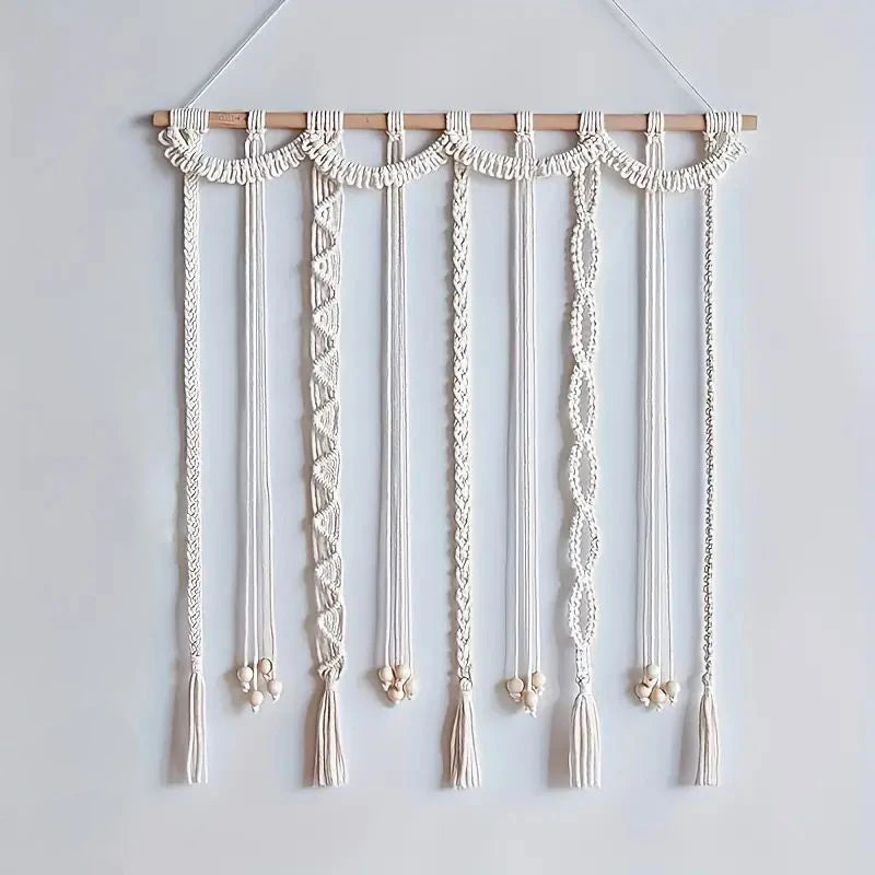 📸🌿🤍 Boho Tassel Photo Display – Macramé Wall Hanging with 20 Wooden Clips