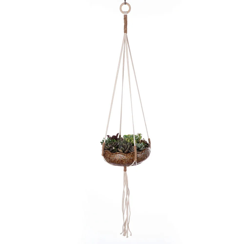 🌿🪴 Boho Macramé Plant Hanger – Handwoven Cotton Rope Hanging Planter