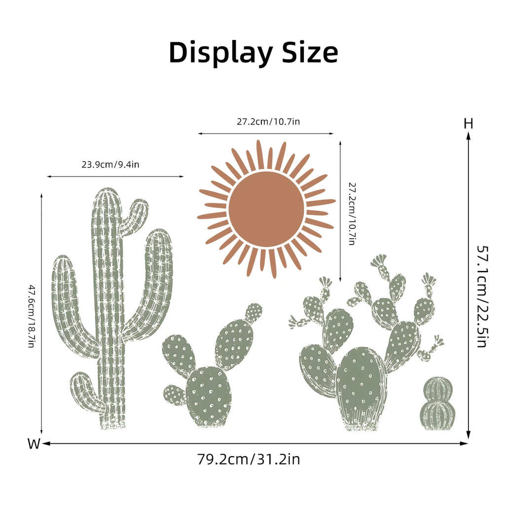 🌵🤍 Boho Cactus Wall Decals – Removable Nursery & Kids Room Wall Art