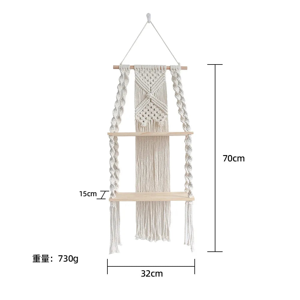 🌿🧺 Boho Macramé Wall Shelf – Handwoven Hanging Wooden Display Shelf