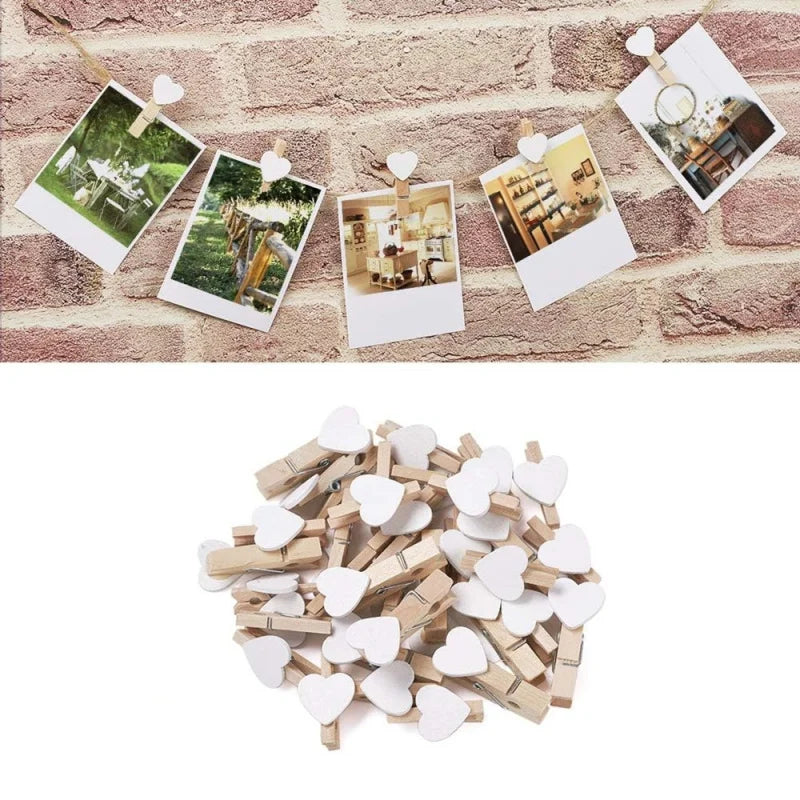 🤍 Heart Wooden Clothespins – Decorative Photo Display Clips (Set of 50)