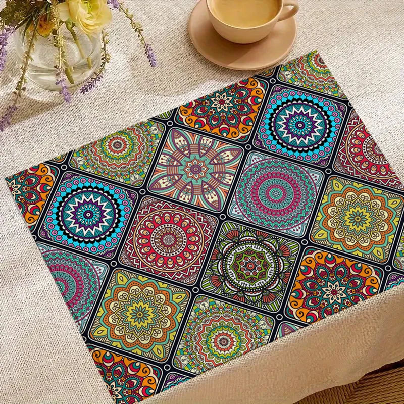 🌿🤍 Boho Mandala Placemats – Mexican-Inspired Geometric Table Mats (Set of 4)
