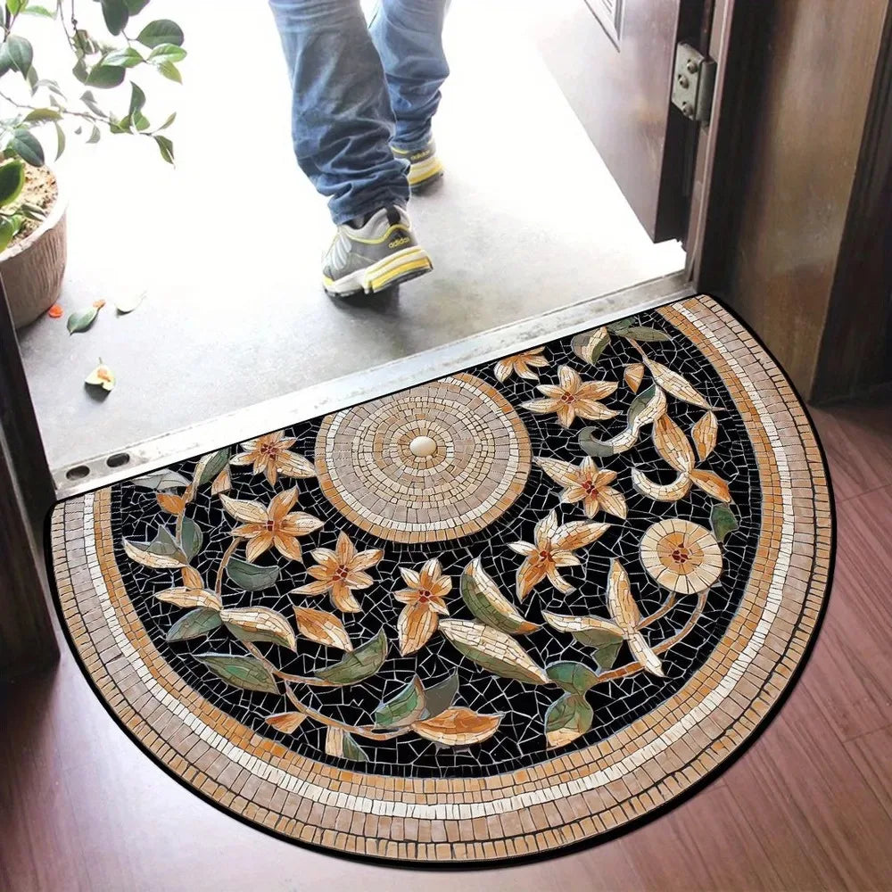 🌸🤍 Boho Half-Moon Doormat – Washable Non-Slip Entryway Rug