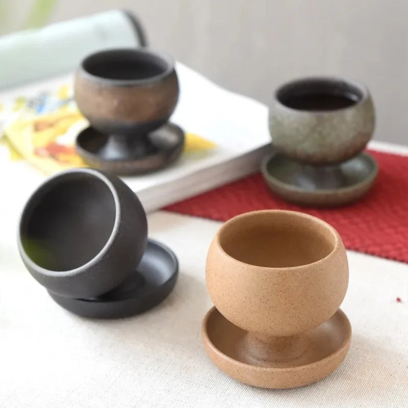 ☕🤍 Vintage Stoneware Coffee Mug & Saucer Set – Rustic Boho Ceramic Tea Cup