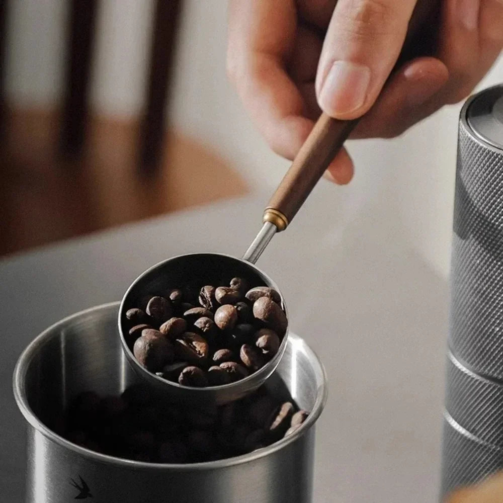 🌿☕ Artisan Walnut Coffee Scoop – Wooden Handle Stainless Steel Measuring Spoon