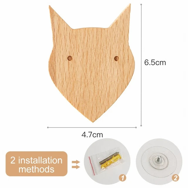 🌿 Woodland Animal Wall Hook – Decorative Wooden Coat & Key Holder
