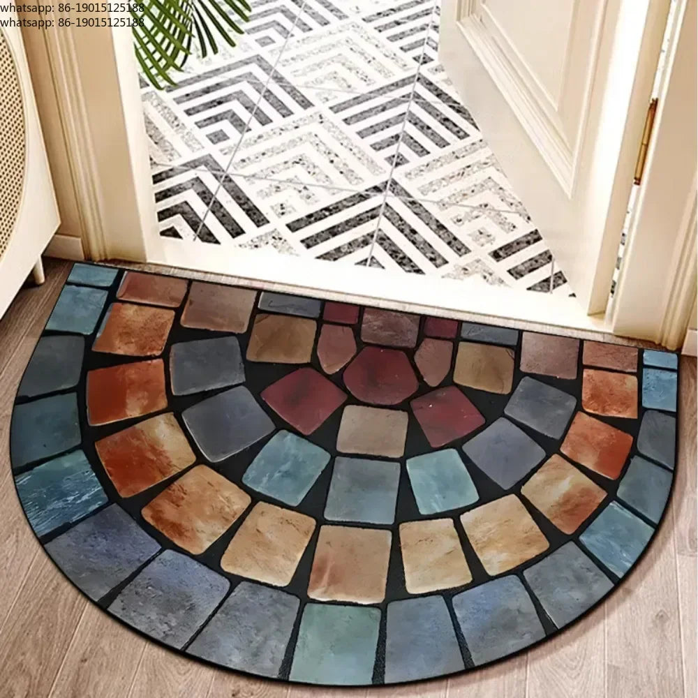 🌸🤍 Boho Half-Moon Doormat – Washable Non-Slip Entryway Rug