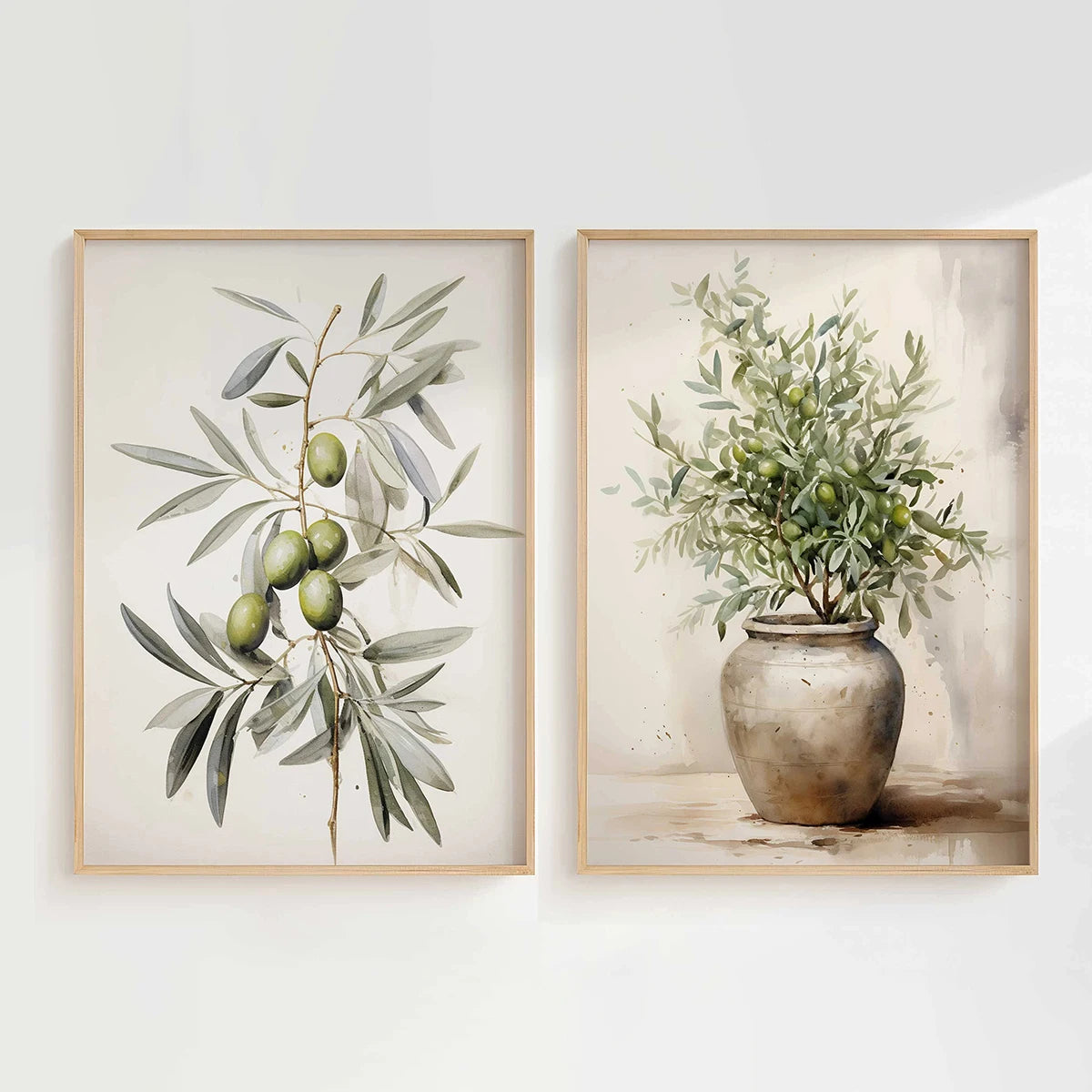 🌿🫒🤍 Boho Olive Branch Canvas Wall Art – Vintage Botanical Print Set (Set of 2)