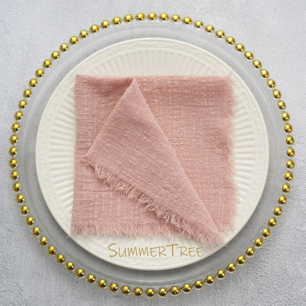 🌿🤍 Boho Cotton Gauze Napkins – Reusable Textured Table Linens (Set of 24)