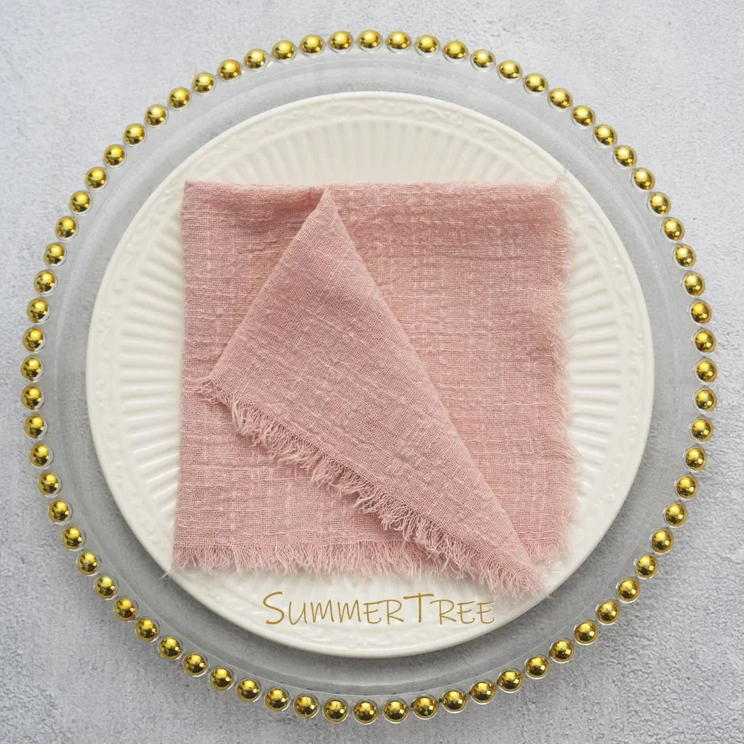 🌿🤍 Boho Cotton Gauze Napkins – Reusable Textured Table Linens (Set of 24)