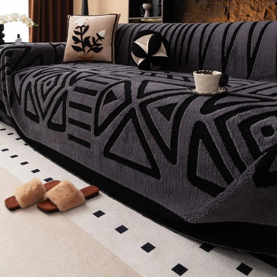 🛋️🌿🤍 Boho Jacquard Fleece Sofa Throw – Soft All-Season Couch Cover & Blanket