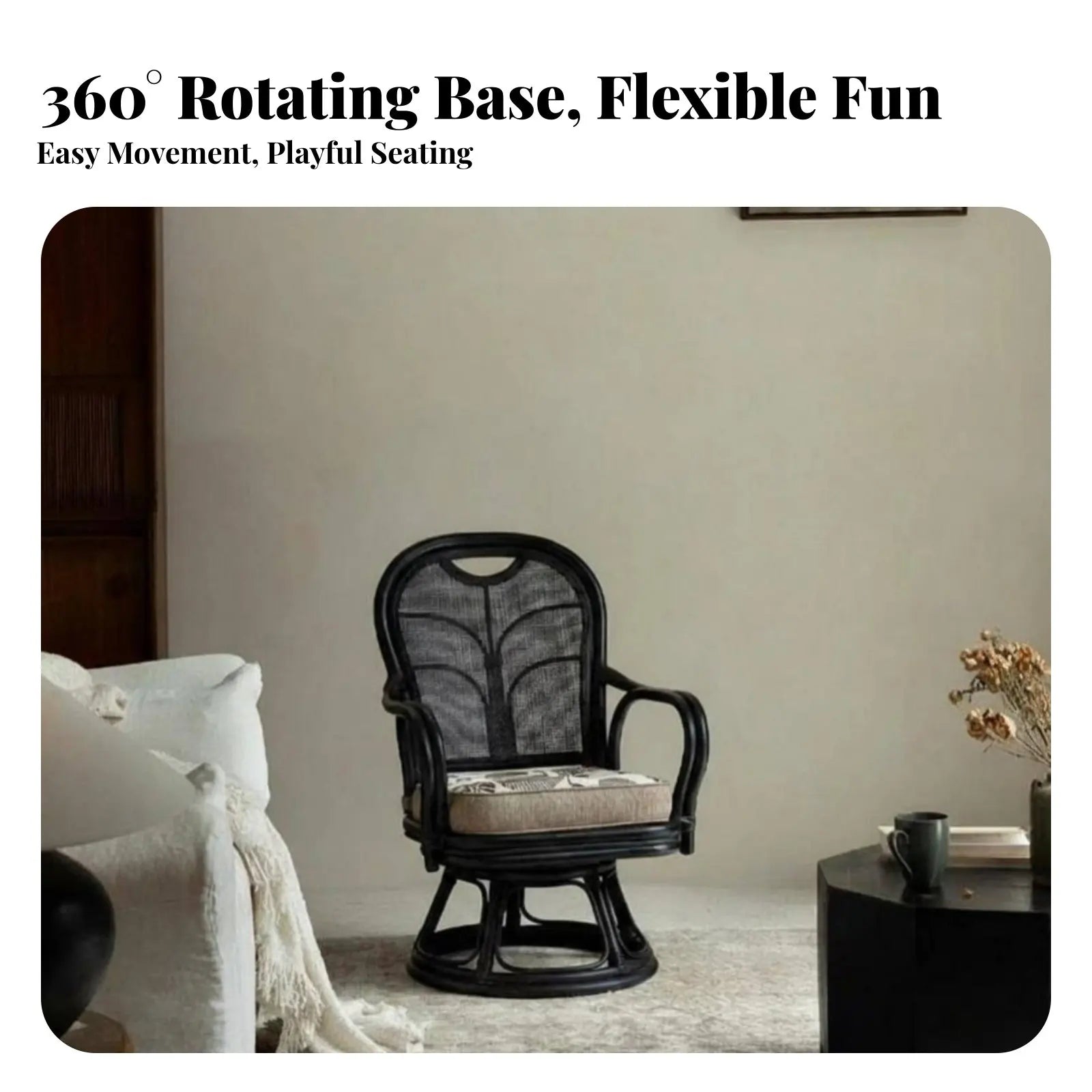 360° Swivel Rattan Accent Chair – Boho Cane Lounge Chair