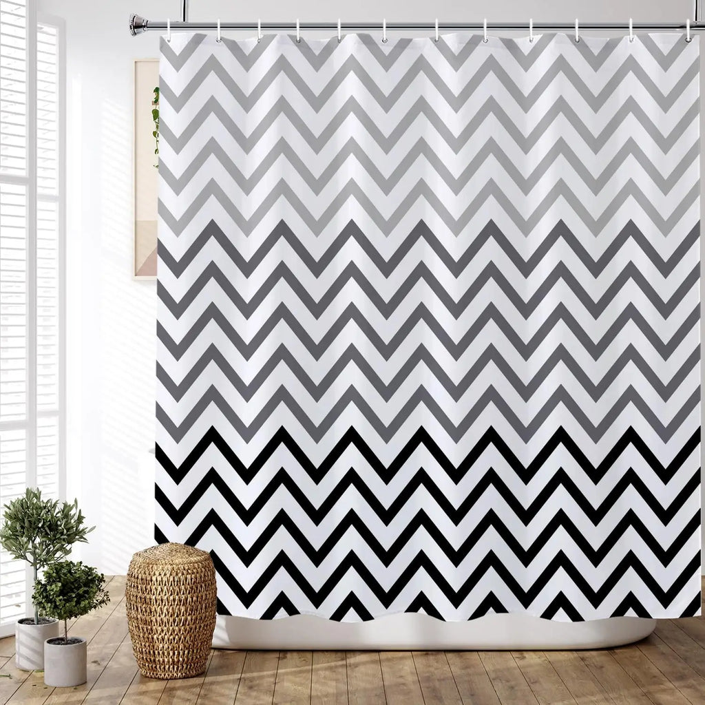 🚿🌿 Mid-Century Boho Geometric Shower Curtain – Waterproof Bathroom Décor