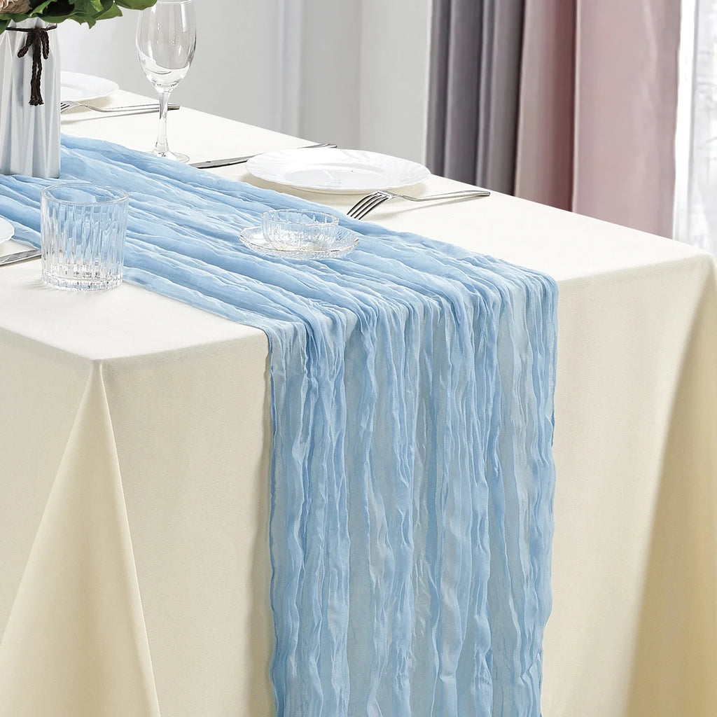 🤍🌾 Boho Cheesecloth Table Runner Set – Rustic Gauze Table Décor (10 Pieces)