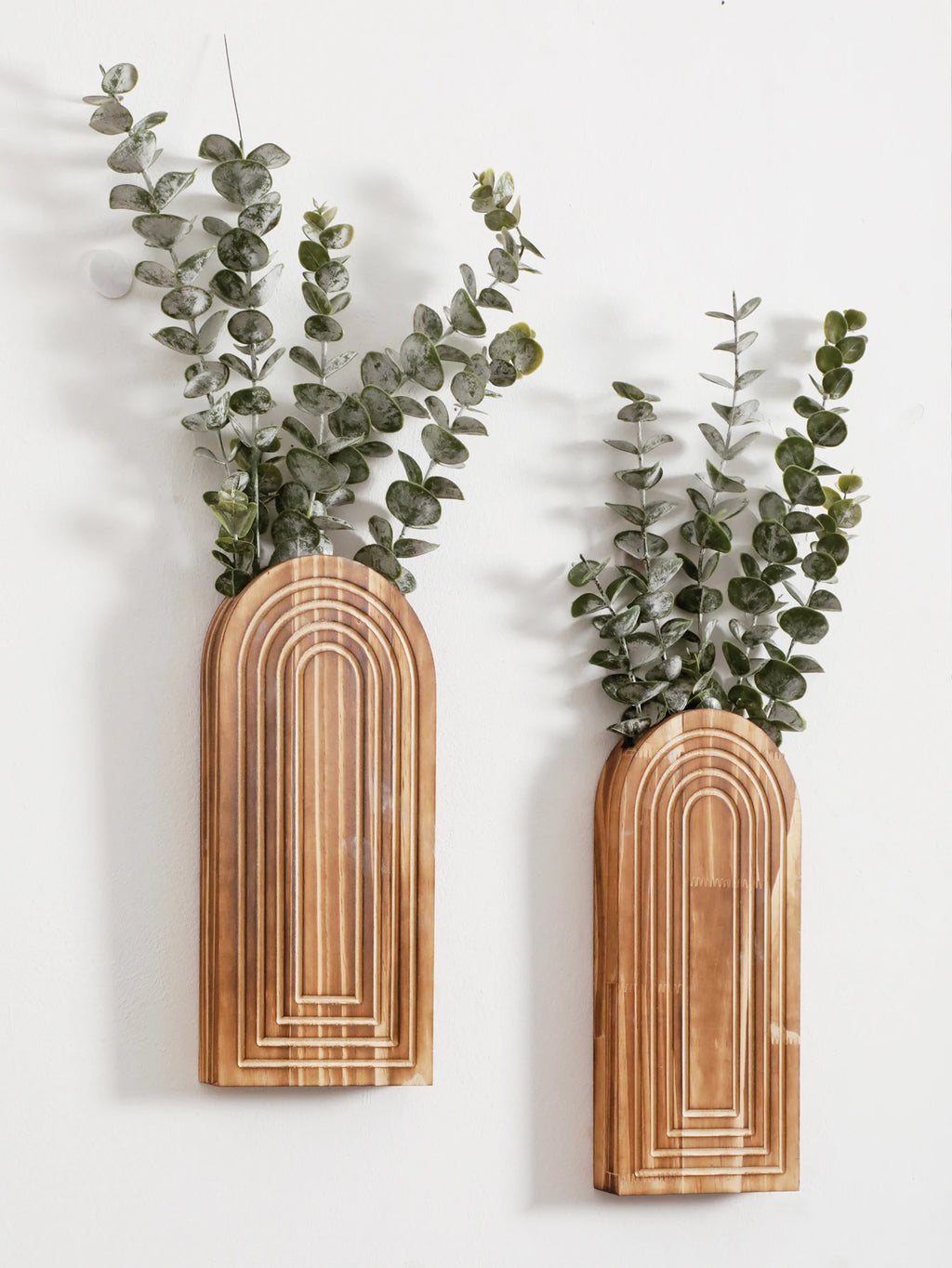 🌿🪵🤍 Boho Wooden Wall Vase – Arched Hanging Planter & Dried Floral Display
