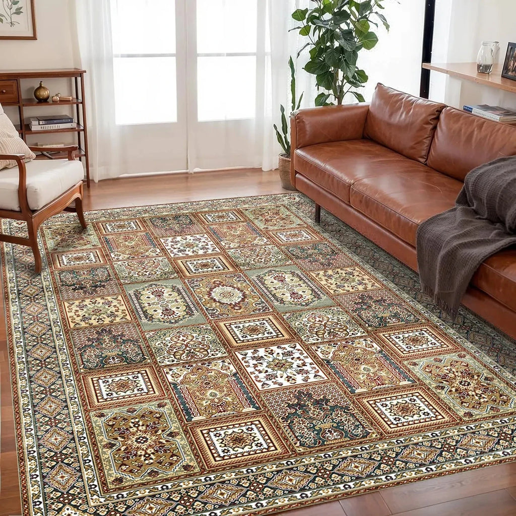 🌿🤍 Boho Non-Slip Area Rug – Soft Easy-Care Living Room & Bedroom Carpet