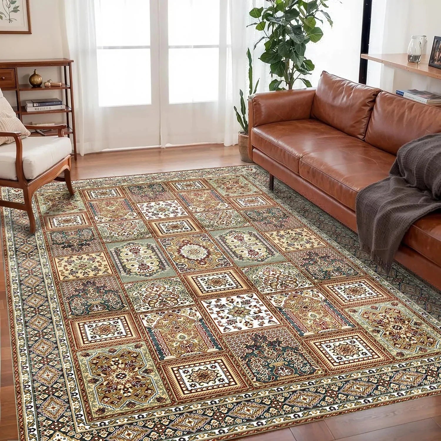 🌿🤍 Boho Non-Slip Area Rug – Soft Easy-Care Living Room & Bedroom Carpet