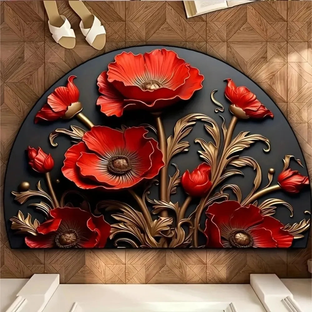 🌸🤍 Boho Half-Moon Doormat – Washable Non-Slip Entryway Rug