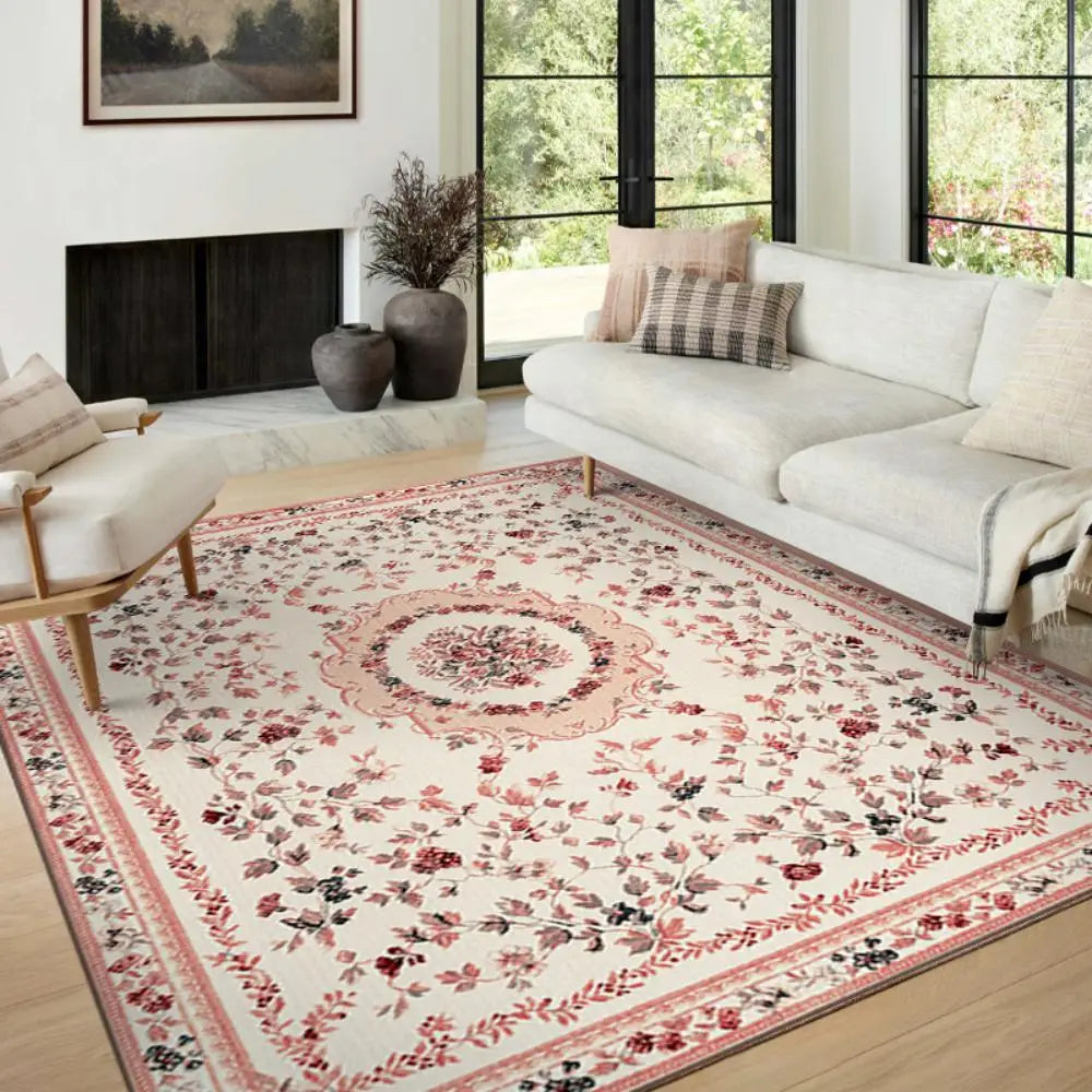 🌿🤍 Boho Vintage Crystal Velvet Area Rug – Soft Modern Living Room Carpet