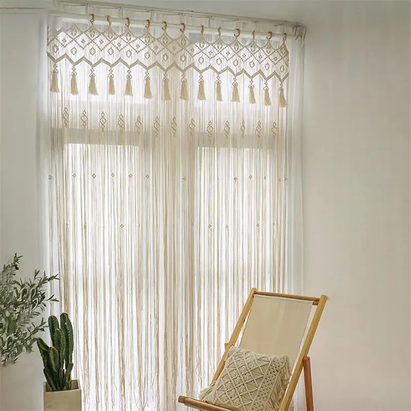 🌿🤍 Handwoven Macramé Door Curtain – Boho Cotton Wall Hanging Tapestry