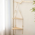 🌿🧺 Boho Macramé Floating Wall Shelf – Handwoven Wooden Hanging Display Shelf