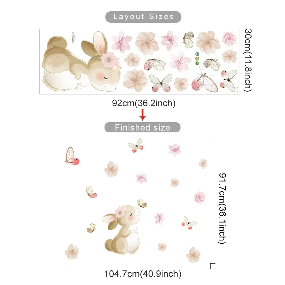 🐰🦋🌸🤍 Boho Bunny Garden Wall Decals – Peel & Stick Nursery Wall Art