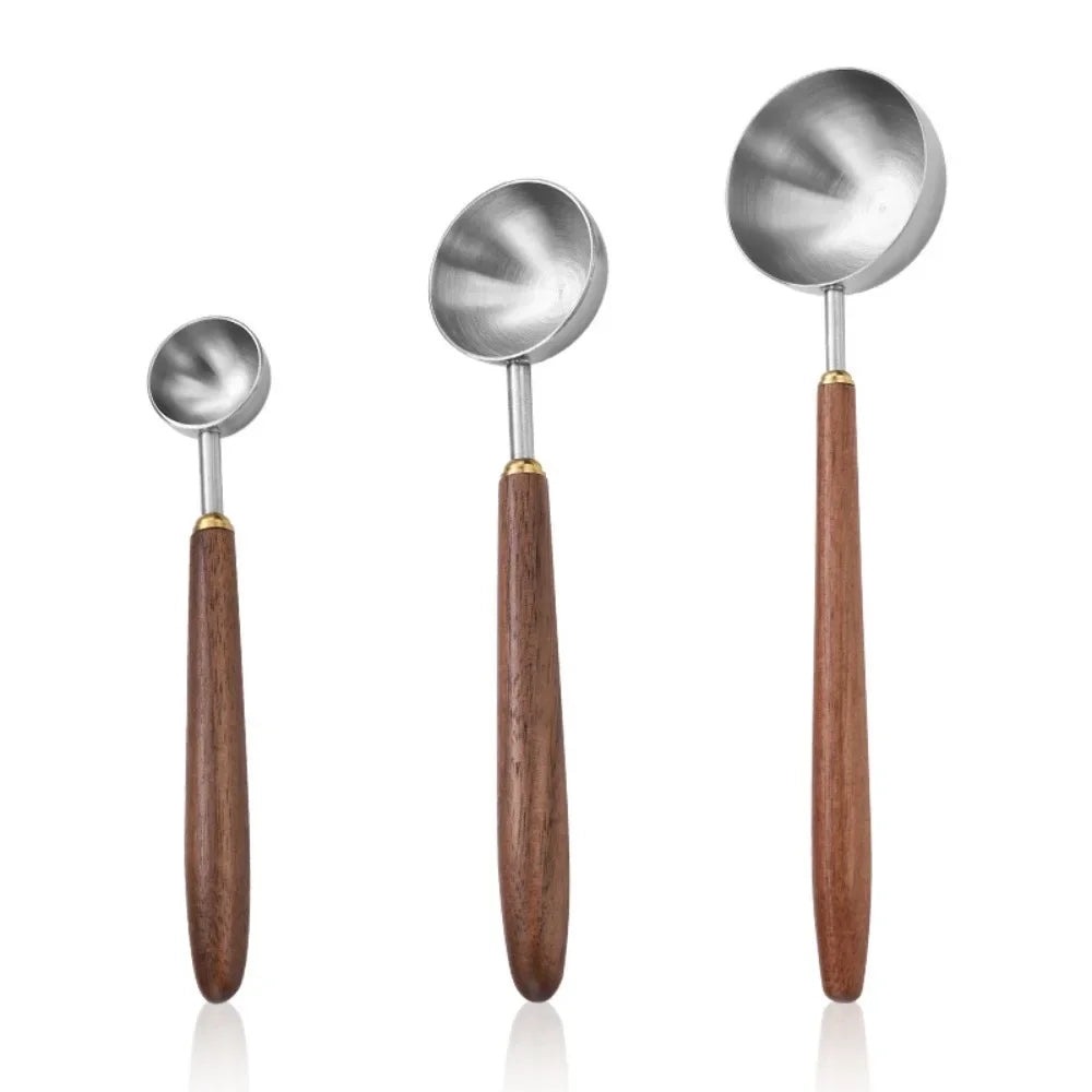 🌿☕ Artisan Walnut Coffee Scoop – Wooden Handle Stainless Steel Measuring Spoon