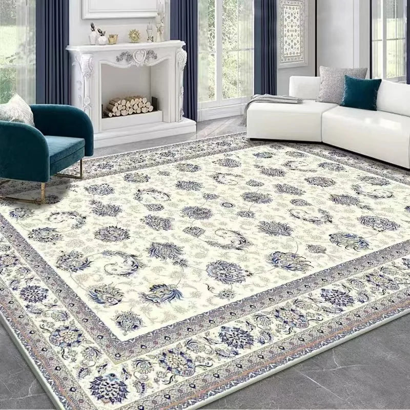 🌿🤍 Boho Vintage Crystal Velvet Area Rug – Soft Modern Living Room Carpet