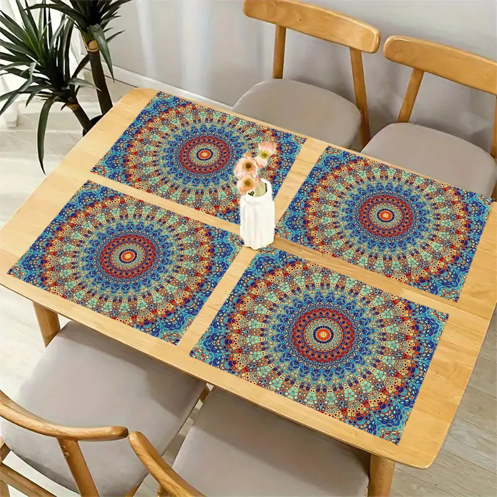 🌿🤍 Boho Mandala Placemats – Mexican-Inspired Geometric Table Mats (Set of 4)