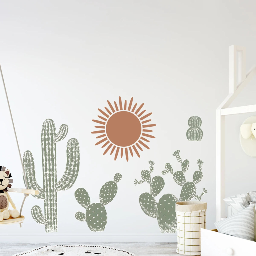🌵🤍 Boho Cactus Wall Decals – Removable Nursery & Kids Room Wall Art