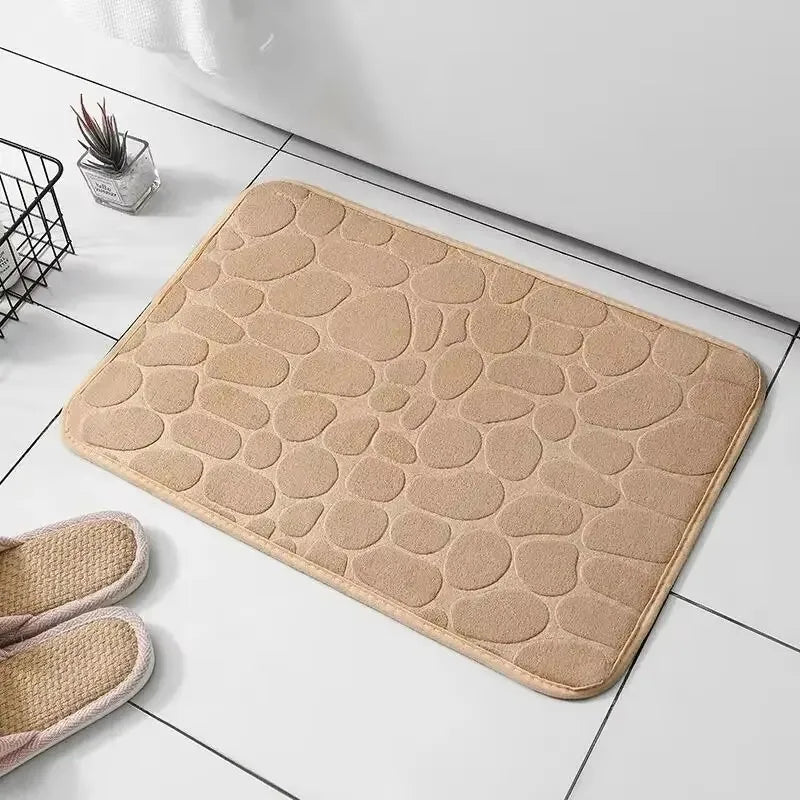 Cobblestone Memory Foam Bath Mat – Plush Velvet Non-Slip Floor Rug