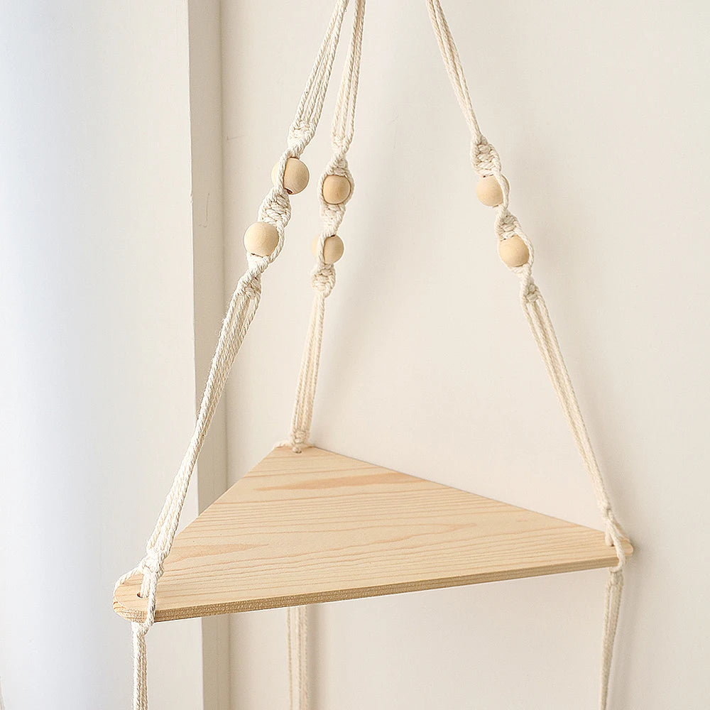 🌿🪵🤍 Boho Floating Corner Wall Shelf – Wooden Triangle Display Shelf