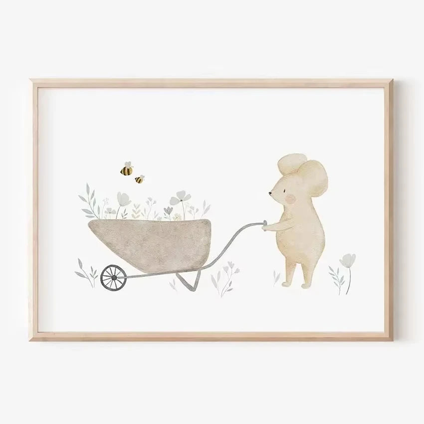🐰🐻🐝🌸 Boho Friends Wall Art –  Animal Nursery Canvas Print