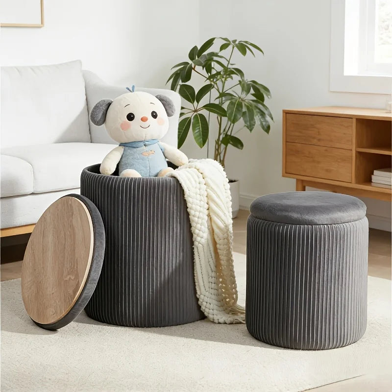 🤍🪑 Round Storage Ottoman Set – Upholstered Accent Stools with Hidden Storage (Set of 2)