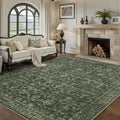 💚🌿 Vintage Floral Area Rug – Washable Green Boho Accent Carpet