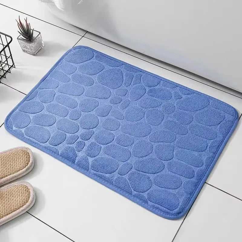 Cobblestone Memory Foam Bath Mat – Plush Velvet Non-Slip Floor Rug