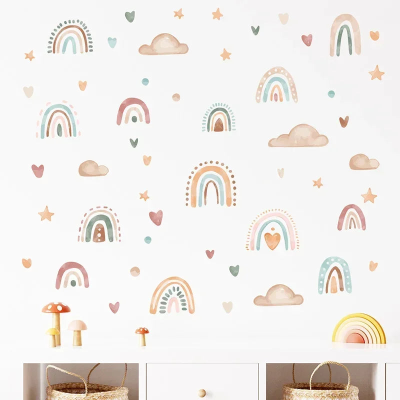 🌈☀️🤍 Boho Rainbow & Sun Wall Decals – Peel & Stick Nursery Wall Art (Set of 3)
