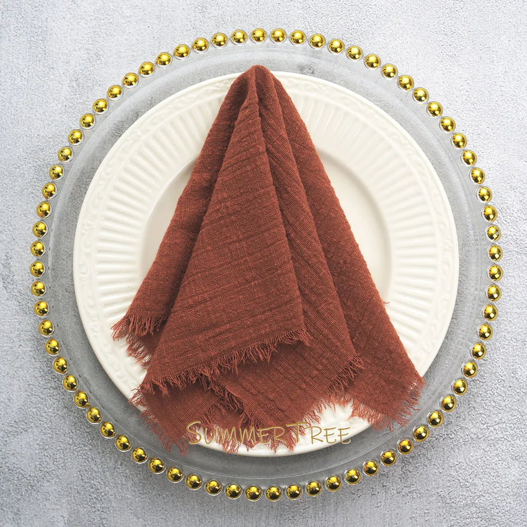 🌿🤍 Boho Cotton Gauze Napkins – Reusable Textured Table Linens (Set of 24)