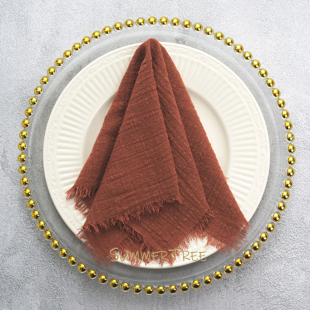 🌿🤍 Boho Cotton Gauze Napkins – Reusable Textured Table Linens (Set of 24)
